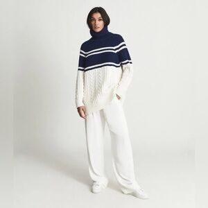 Reiss Scarlett Colour Block Pattern Cable Roll Neck sweater oversized nautical